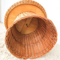 Rattan Wicker Drum Side Table - Made in Yugoslavia