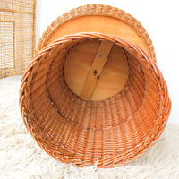 Rattan Wicker Drum Side Table - Made in Yugoslavia