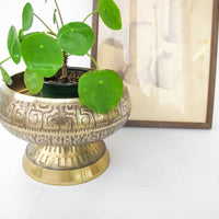 Large Vintage Brass Pedestal Bowl with Midcentury Modern Detailing