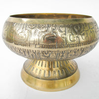 Large Vintage Brass Pedestal Bowl with Midcentury Modern Detailing