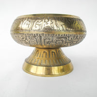 Large Vintage Brass Pedestal Bowl with Midcentury Modern Detailing