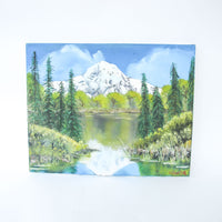 Frameless Canvas Vibrant Mountainscape Painting with Lake
