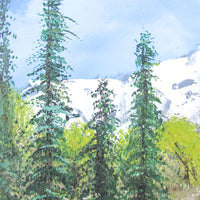 Frameless Canvas Vibrant Mountainscape Painting with Lake