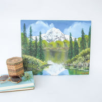 Frameless Canvas Vibrant Mountainscape Painting with Lake