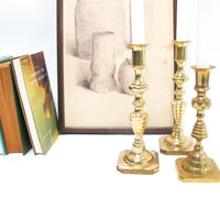 Set of 3 Brass Moroccan Candlesticks