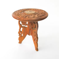 Small Teak Table with White Shell Inlay