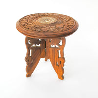 Small Teak Table with White Shell Inlay
