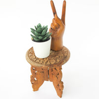 Mini Teak Folding Plant Stand Tables with Inlay