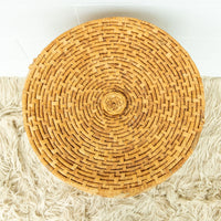 Large Neutral Woven Basket with Lid - with tan and cream accents - some fraying