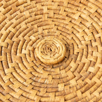Large Neutral Woven Basket with Lid - with tan and cream accents - some fraying