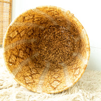 Large Neutral Woven Basket with Lid - with tan and cream accents - some fraying