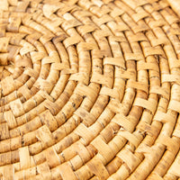 Large Neutral Woven Basket with Lid - with tan and cream accents - some fraying