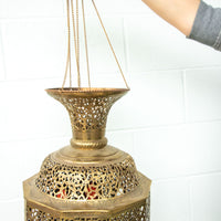 Moroccan Hanging Brass Lamp with red jewels