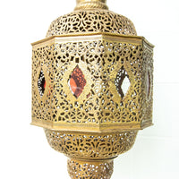 Moroccan Hanging Brass Lamp with red jewels