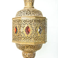 Moroccan Hanging Brass Lamp with red jewels