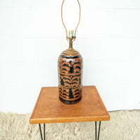 Vintage Ceramic Lamp with Copper and Black Swirl Neutral Base