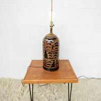 Vintage Ceramic Lamp with Copper and Black Swirl Neutral Base