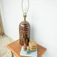 Vintage Ceramic Lamp with Copper and Black Swirl Neutral Base