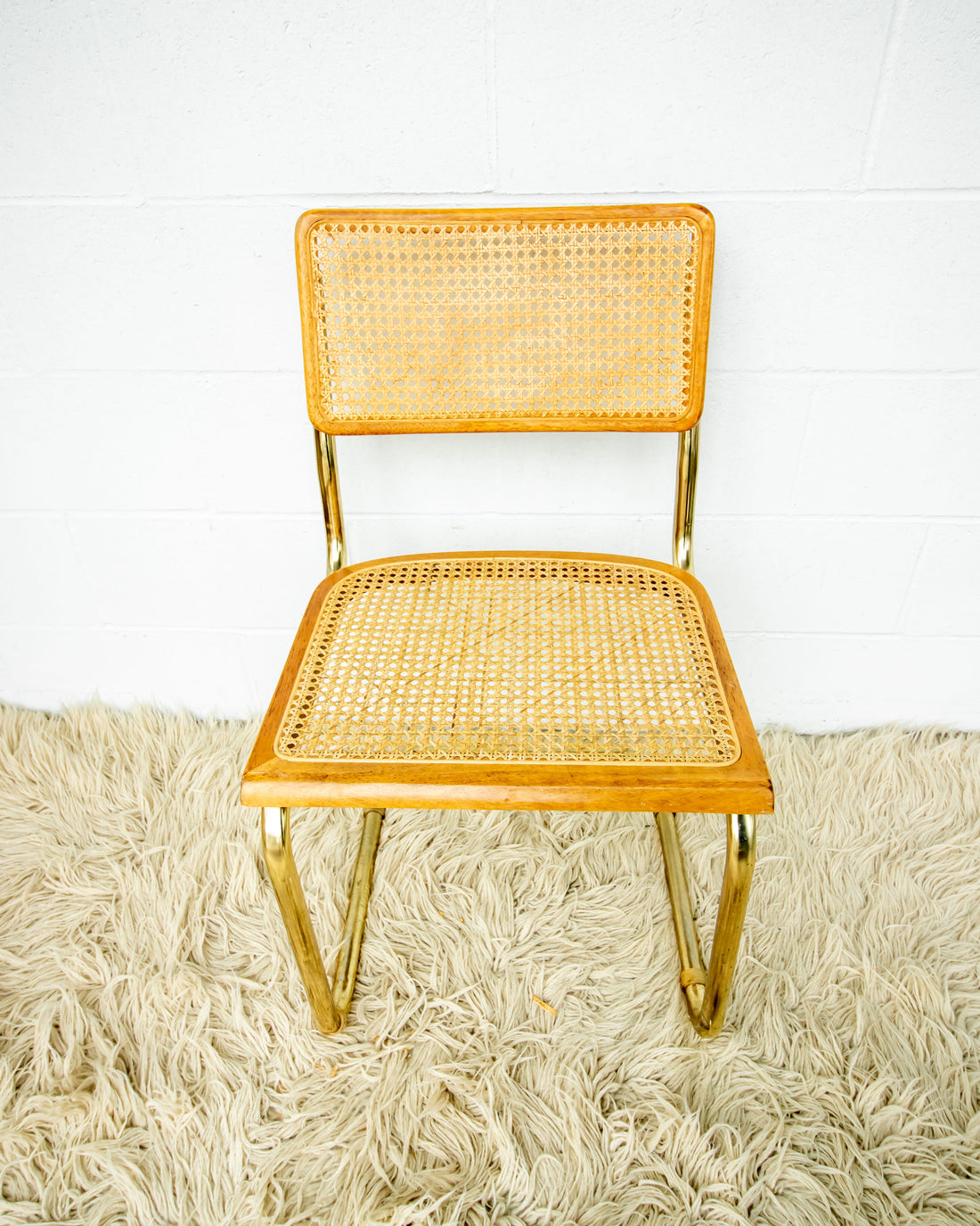 Cesca Marcel Breuer Style Chair with Gold Flashed Base and Cane Back and Seat (used replacement seat from Randy.)