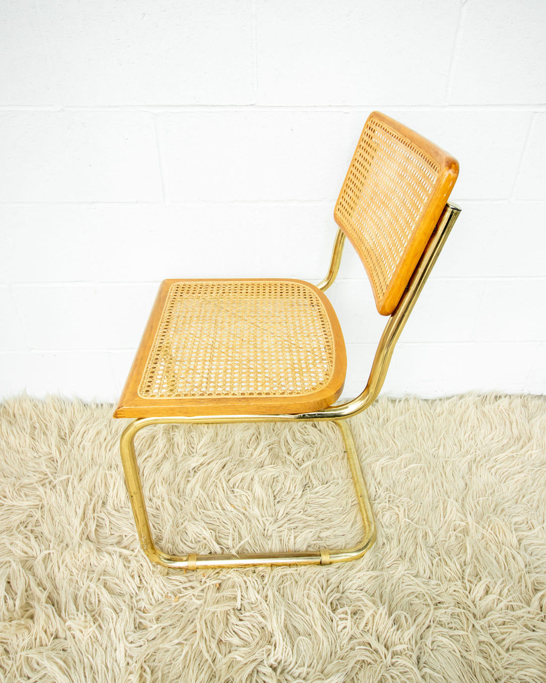 Cesca Marcel Breuer Style Chair with Gold Flashed Base and Cane Back and Seat (used replacement seat from Randy.)