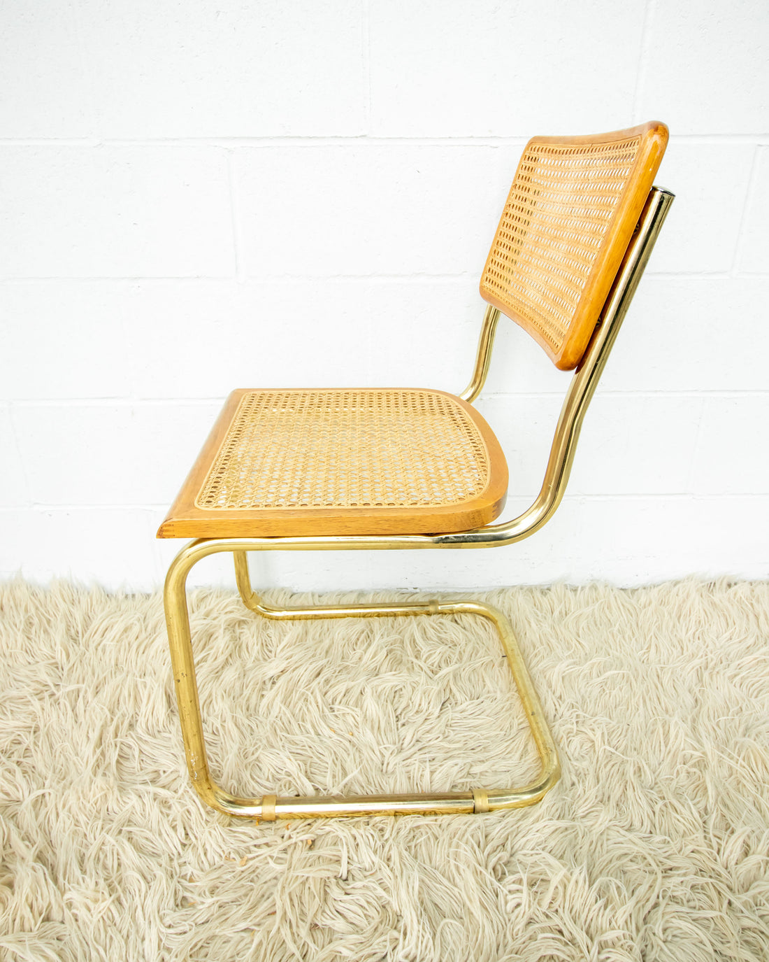Cesca Marcel Breuer Style Chair with Gold Flashed Base and Cane Back and Seat (used replacement seat from Randy.)