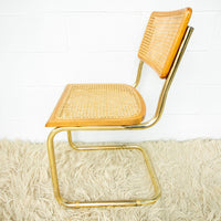 Cesca Marcel Breuer Style Chair with Gold Flashed Base and Cane Back and Seat (used replacement seat from Randy.)