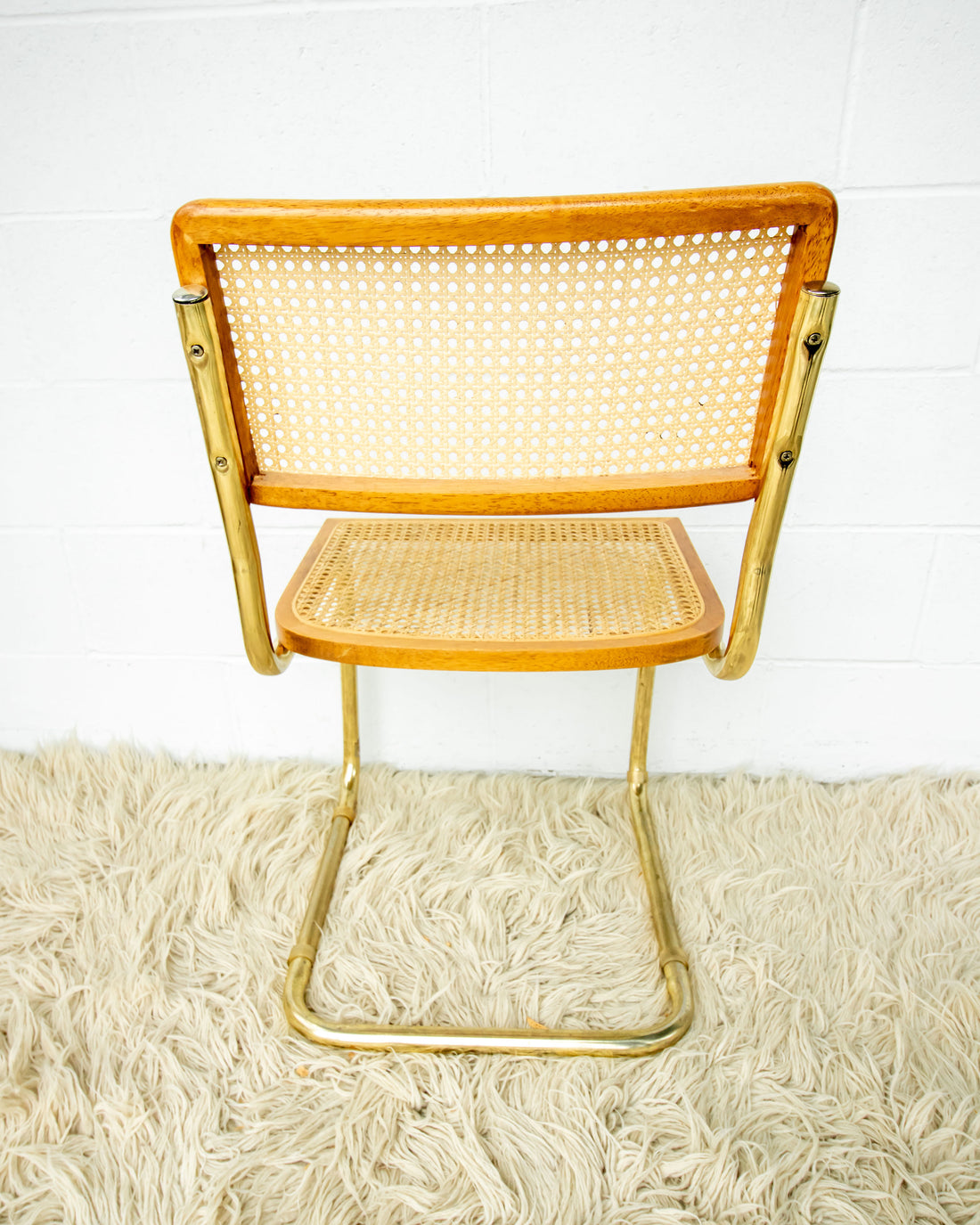 Cesca Marcel Breuer Style Chair with Gold Flashed Base and Cane Back and Seat (used replacement seat from Randy.)
