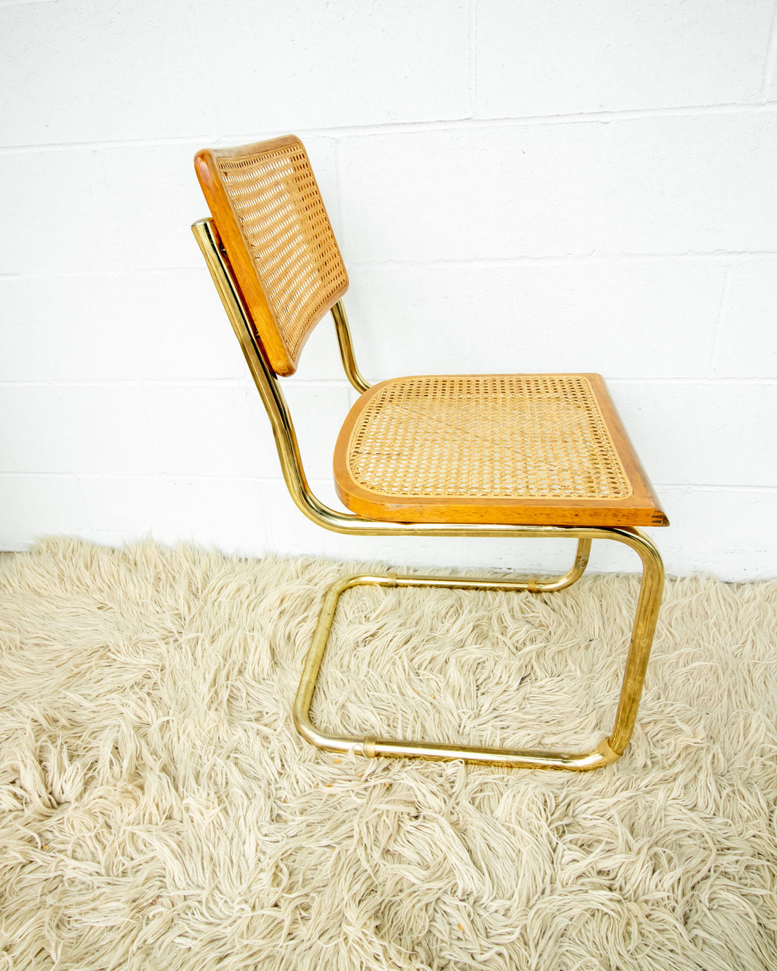 Cesca Marcel Breuer Style Chair with Gold Flashed Base and Cane Back and Seat (used replacement seat from Randy.)