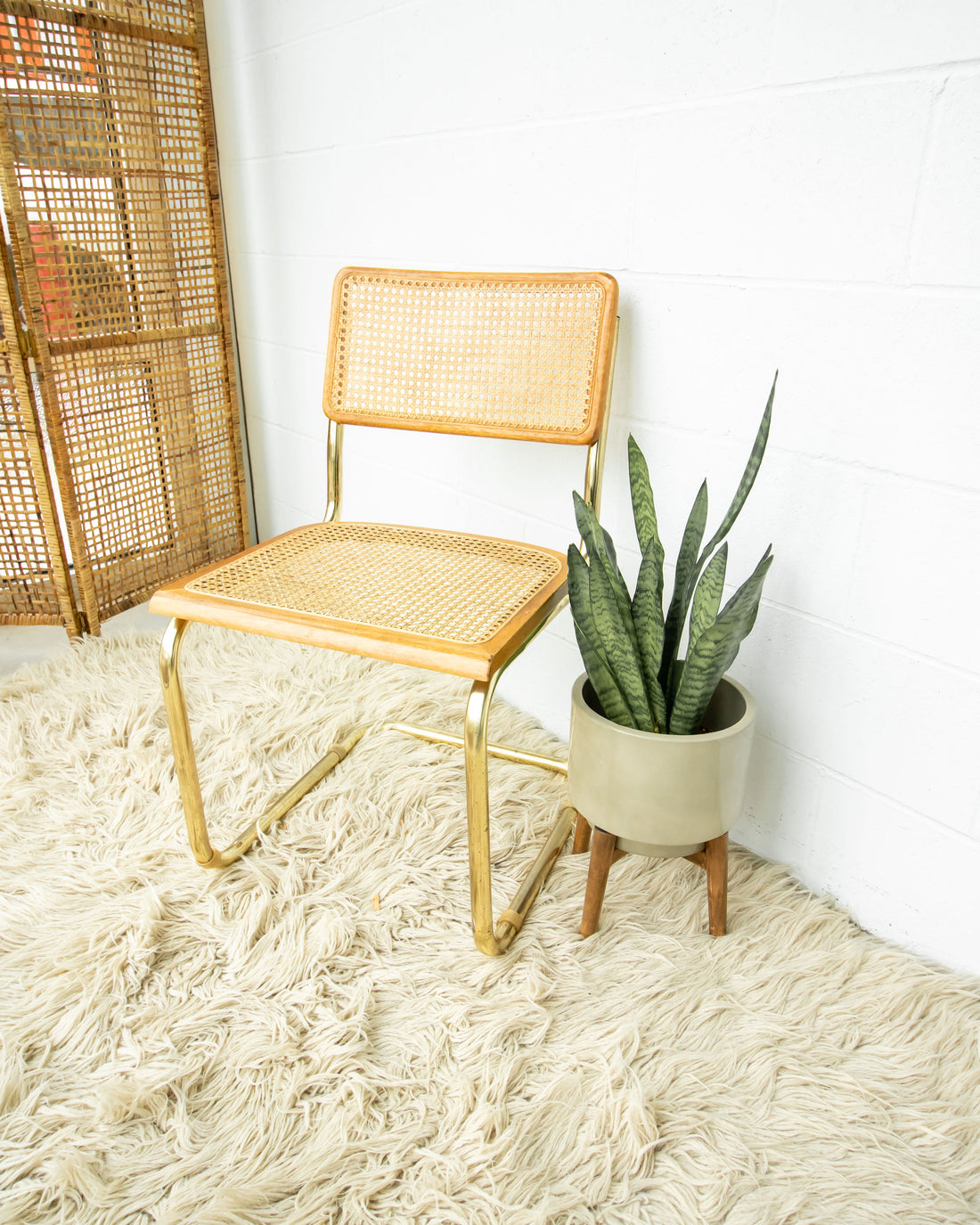 Cesca Marcel Breuer Style Chair with Gold Flashed Base and Cane Back and Seat (used replacement seat from Randy.)