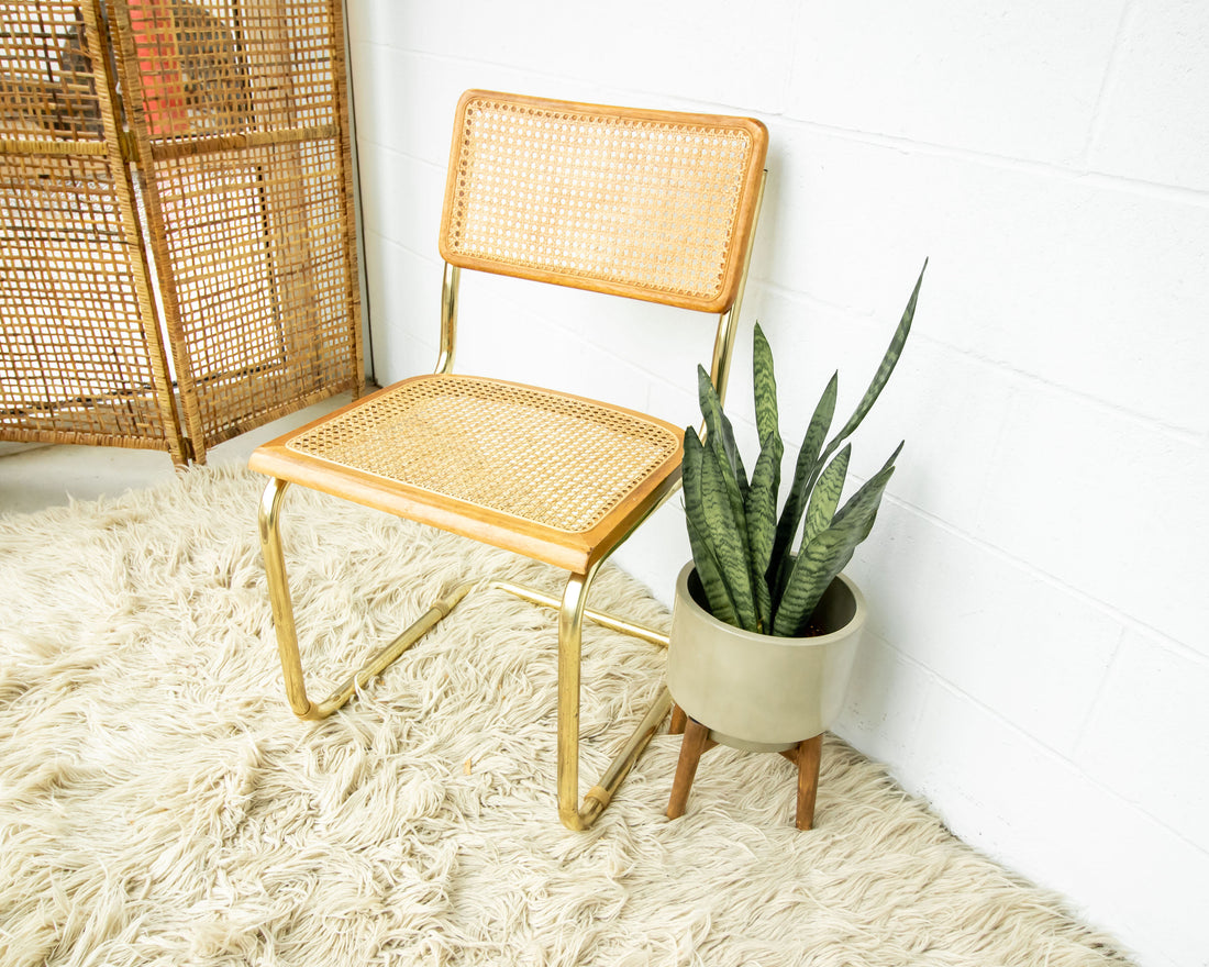 Cesca Marcel Breuer Style Chair with Gold Flashed Base and Cane Back and Seat (used replacement seat from Randy.)
