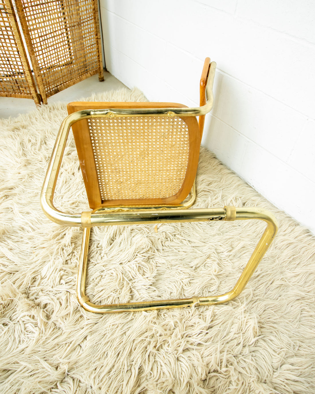 Cesca Marcel Breuer Style Chair with Gold Flashed Base and Cane Back and Seat (used replacement seat from Randy.)