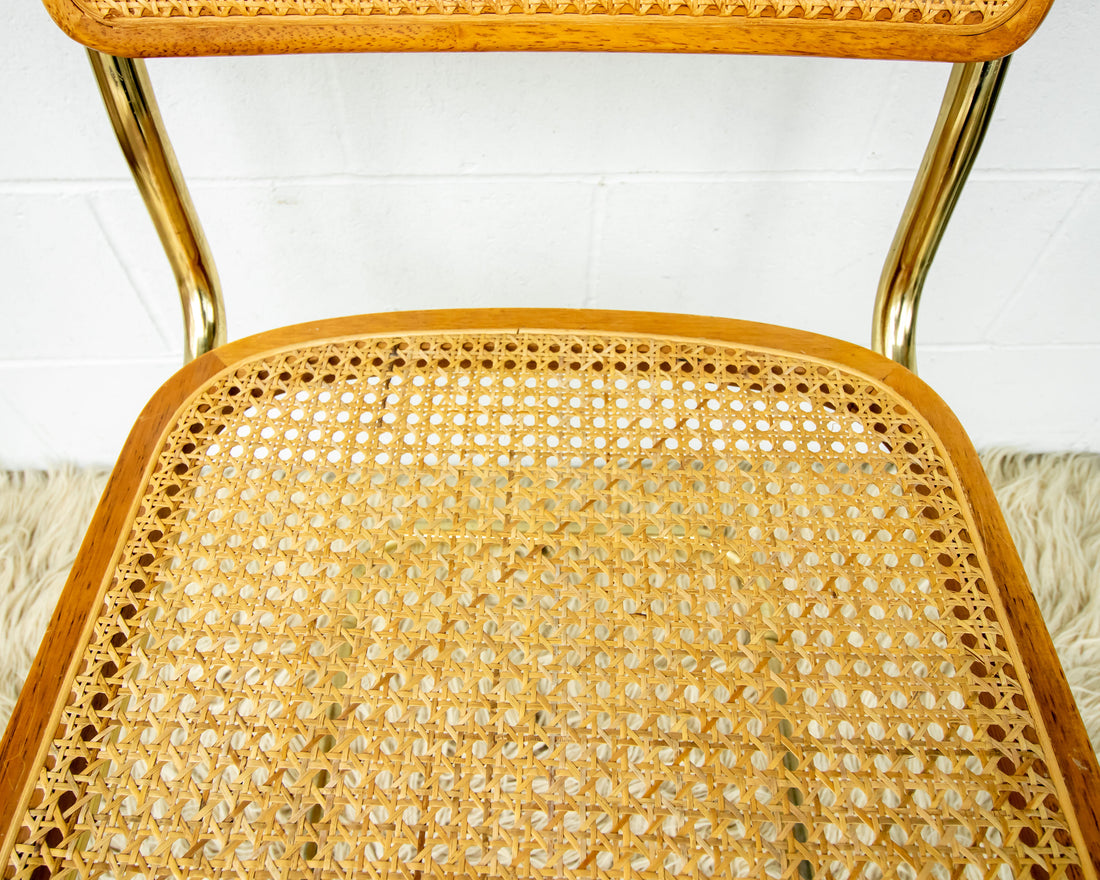 Cesca Marcel Breuer Style Chair with Gold Flashed Base and Cane Back and Seat (used replacement seat from Randy.)