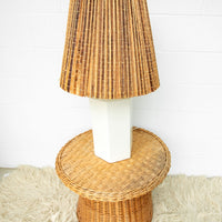 Woven Shade Vintage Ceramic Lamp with White Hexagon Base