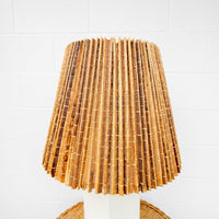 Woven Shade Vintage Ceramic Lamp with White Hexagon Base