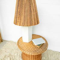 Woven Shade Vintage Ceramic Lamp with White Hexagon Base