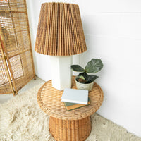 Woven Shade Vintage Ceramic Lamp with White Hexagon Base