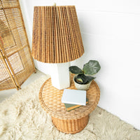 Woven Shade Vintage Ceramic Lamp with White Hexagon Base