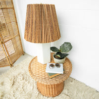 Woven Shade Vintage Ceramic Lamp with White Hexagon Base