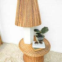 Woven Shade Vintage Ceramic Lamp with White Hexagon Base