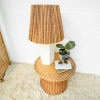 Woven Shade Vintage Ceramic Lamp with White Hexagon Base