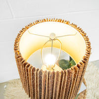 Woven Shade Vintage Ceramic Lamp with White Hexagon Base