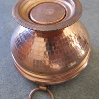 Mid-Century Hammered Solid Copper Mini Pot with Copper Base