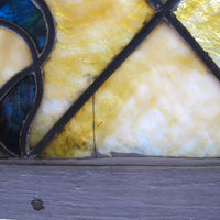 Amber, Coral, Navy, Light Green and Pink toned Salvaged Church Stained Glass Window