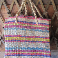 Vintage Woven Island Grocery Bag Market Basket with Woven Handles