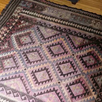 8' x 8' - Vibrant Large Kilim Woven Wool Rug in Pristine Vintage Condition