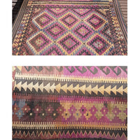 8' x 8' - Vibrant Large Kilim Woven Wool Rug in Pristine Vintage Condition