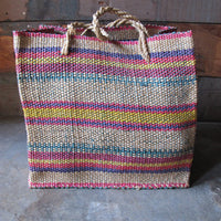 Vintage Woven Island Grocery Bag Market Basket with Woven Handles