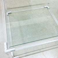 Square Lucite and Chrome Base Coffee Table with Glass Top