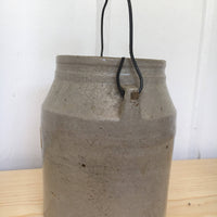 Authentic Stoneware Crock with Rustic Metal and Wood Handle