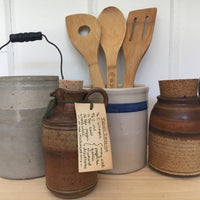 Authentic Stoneware Crock with Rustic Metal and Wood Handle